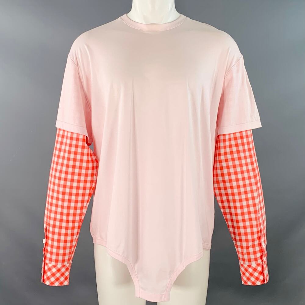 BURBERRY Size M Pink Red Gingham Cotton Layered Oversized Crew Neck Pullover